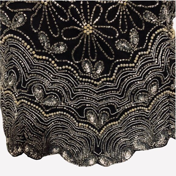 PAPELL Boutique Evening Solid Beaded 100% Silk Top with Scalloped Heim Large - Picture 7 of 8